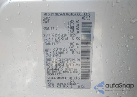 2013 Nissan Pathfinder Platinum from USA, damaged, VIN 5N1AR2MM6DC638336